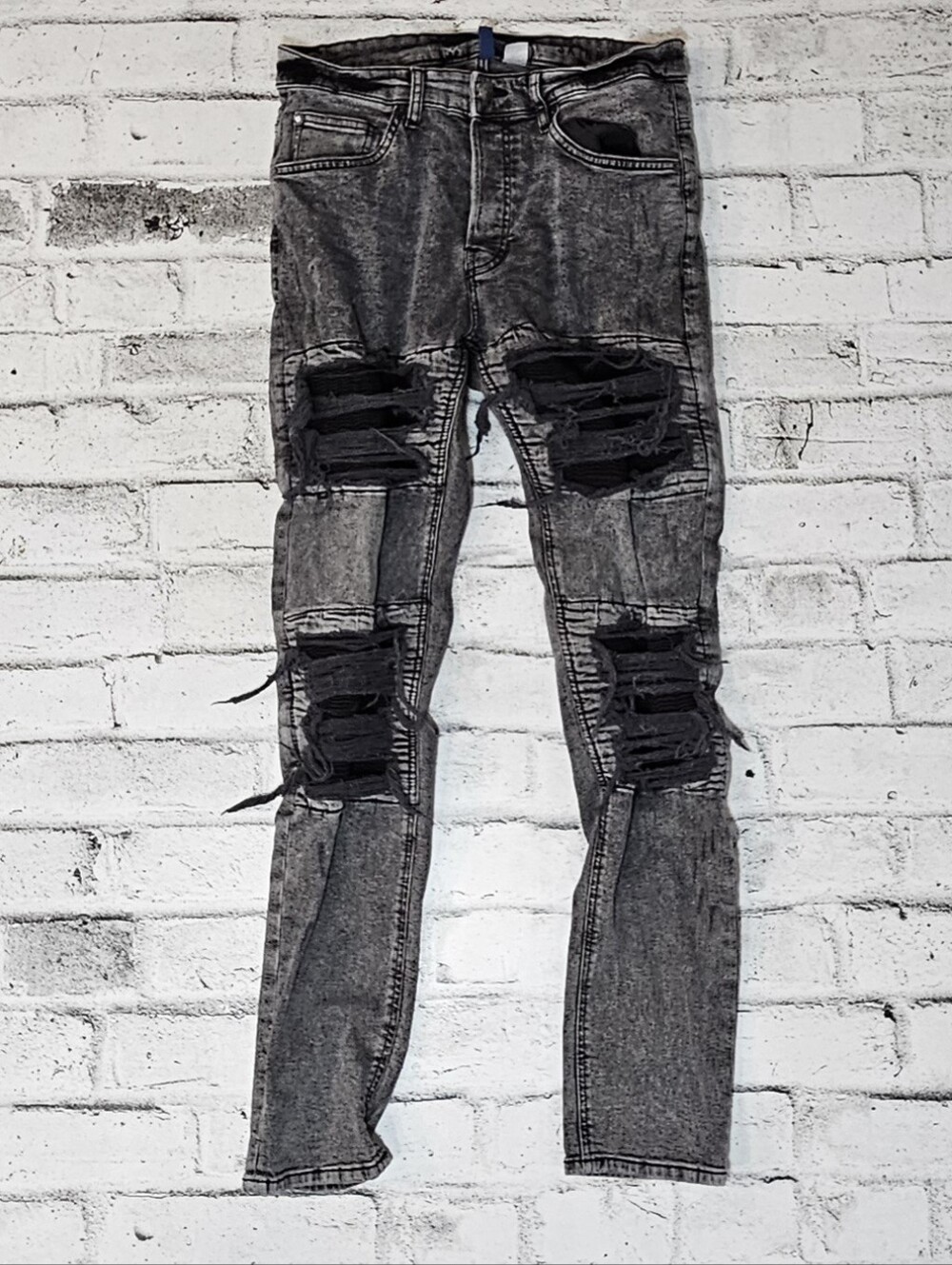 H&M Divided Distressed Skinny Jeans Gray Acid Wash Moto Size 31